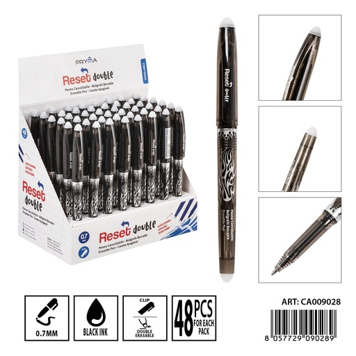 [0236727] Bolígrafo borrable a doble cara con tapa 0.7 mm negro - Artículos de escritura
