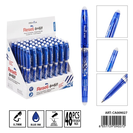 [0236726] Bolígrafo borrable a doble cara con tapa 0.7 mm azul - Artículos de escritura