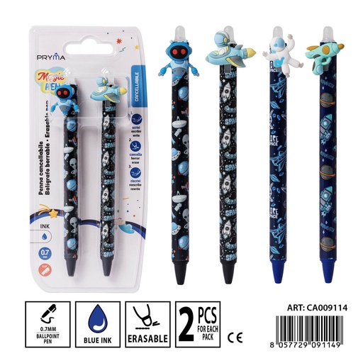 [0237084] Bolígrafo borrable 0.7mm 2pz azul - Utensilios de escritura y oficina