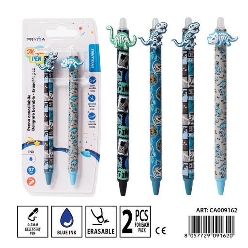 [0240845] Bolígrafo borrable 0.7mm 2pz azul - Utensilios de escritura y oficina