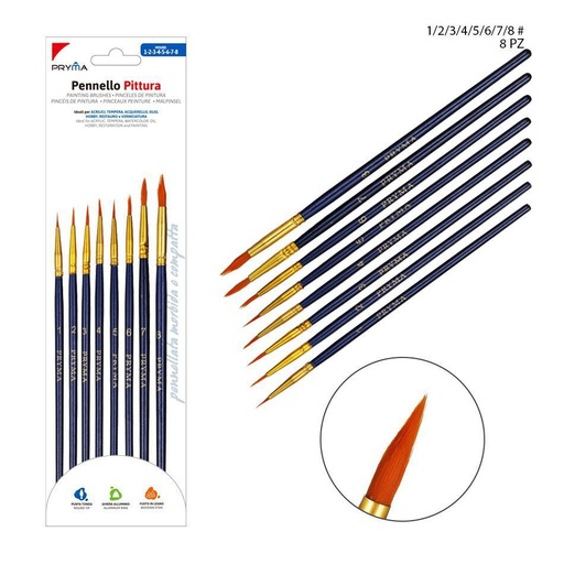 [0221978] Set de pinceles de nylon finos redondos 8 piezas - Material de arte y pintura