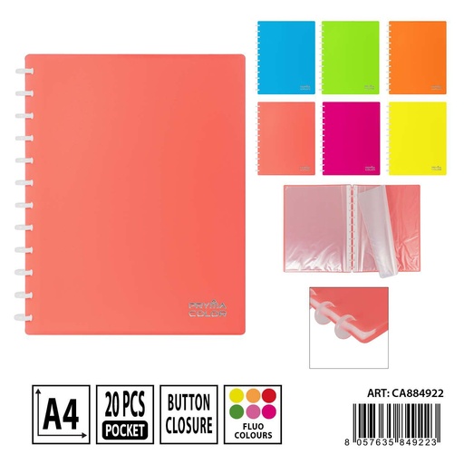 [0237152] Carpeta espiral A4 20 fundas flúo - Carpetería y organización de documentos