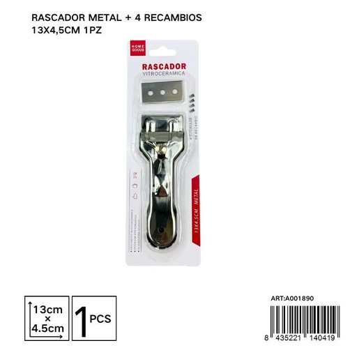 [A001890] RASCADOR METAL + 4 RECAMBIOS 13X4,5CM 1PZ - Accesorios de cocina y utensilios