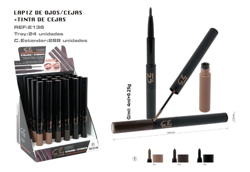 [E136-01] Marcador para cejas + perfilador de ojos 24 unidades - Cosmética y maquillaje