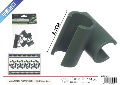 [05057] Abrazadera para tutor de hierro 16 mm 6 piezas - Accesorios de jardinería