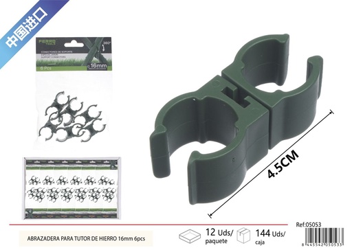 [05053] Abrazadera para tutor de hierro 16 mm 6 piezas - Accesorios de jardinería
