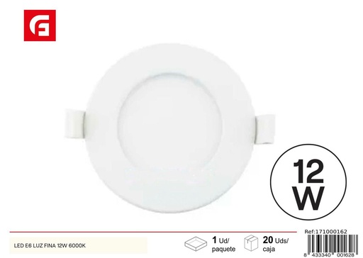 [171000162] Bombilla LED E6 ultrafino redondo 12W luz blanca 6000K - Iluminación y plafones