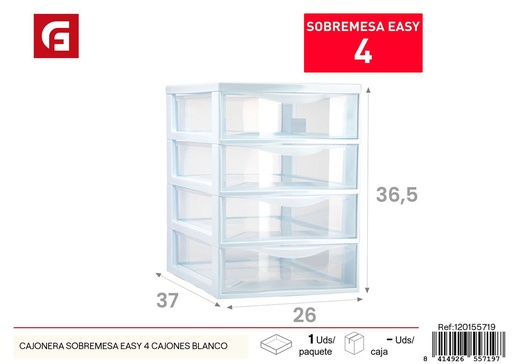 [120155719] Cajonera sobremesa easy 4 cajones blanca - Plásticos para el hogar y cajoneras