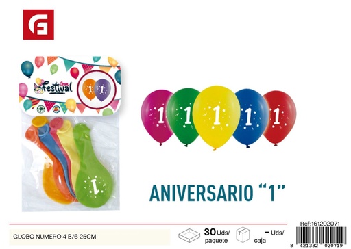 [161202071] GLOBO número 4 B/6 25 cm - Artículos de fiesta y globos