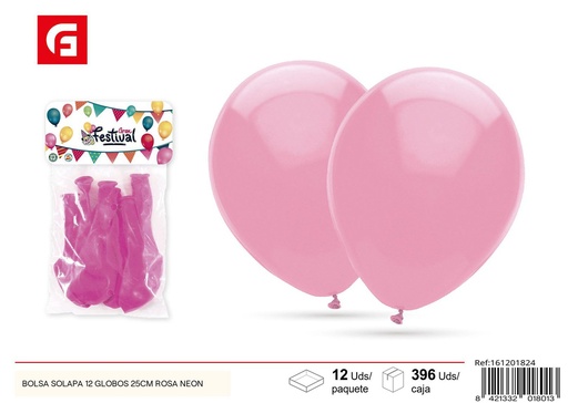 [161201824] Bolsa con 12 globos 25 cm rosa neón - Artículos de fiesta y globos