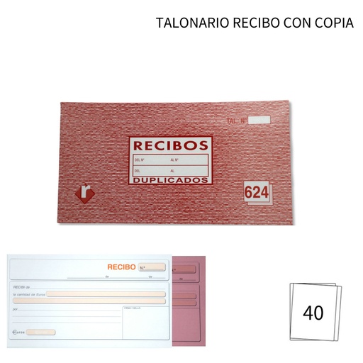 [A000712] Talonario de recibos con copia de 20+20 hojas - Material de oficina