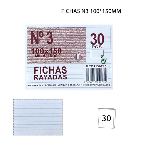 [A000729] Fichas de registro 100x150 mm - Material de oficina