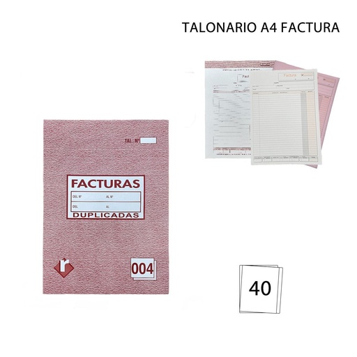 [A000702] Talonario A4 factura 20+20 hojas - Papelería y formularios