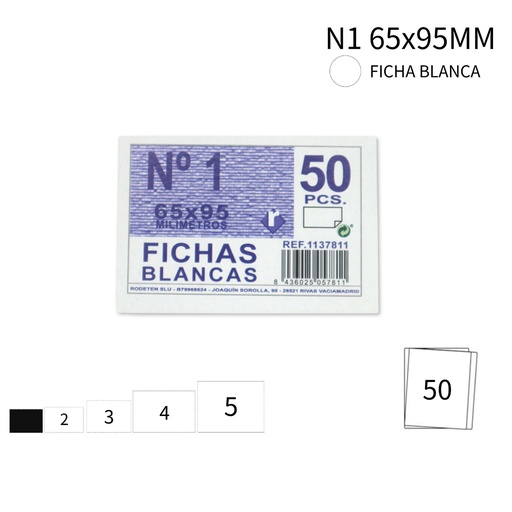 [A001187] Ficha Nº 1 blanca 65X95mm - Papelería y formularios