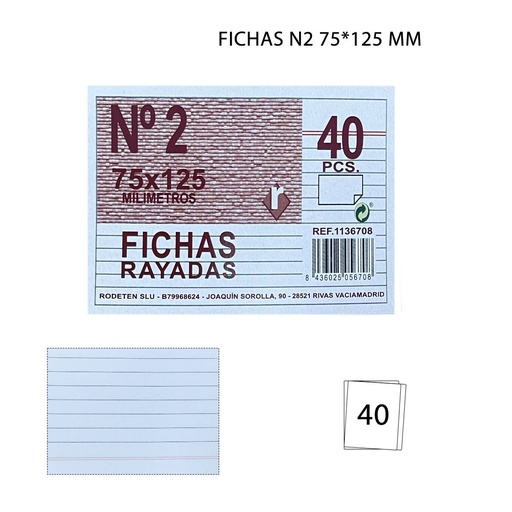 [A000728] Fichas N2 75x125 mm - Tarjetas y material de oficina
