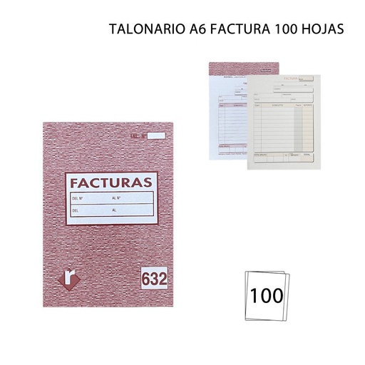 [A000719] Talonario A6 factura 100 hojas - Papelería y formularios