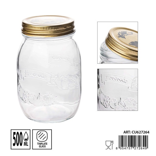 [0235300] Tarro de cristal 500 ml 8.2x8.2x13.5 cm - Envases de vidrio para cocina