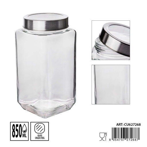 [0235304] Tarro de cristal 850 ml 9x9x18.2 cm - Accesorios de almacenamiento en cocina