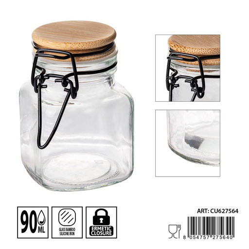[0235960] Tarros de cristal herméticos 90ml dimensiones 6.1X5.2X8cm - Artículos de hogar y tarros de almacenamiento