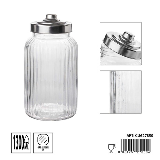 [0236155] Tarros de cristal con tapa de aluminio 1300ml dimensiones 11.5X22cm - Artículos de hogar y tarros de almacenamiento