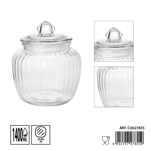 [0236160] Tarro de cristal con tapa 14x17cm 1400ml - Almacenamiento en vidrio