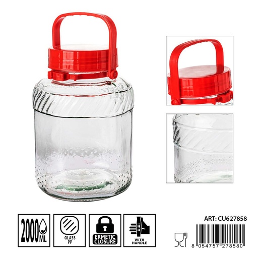 [0236163] Tarros de cristal con asa 2000ml dimensiones 14X20.5cm - Artículos de hogar y tarros de almacenamiento