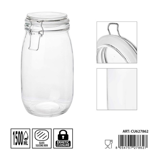 [0236167] Tarro de cristal hermético 12x21 cm 1500ml - Utensilios de almacenamiento