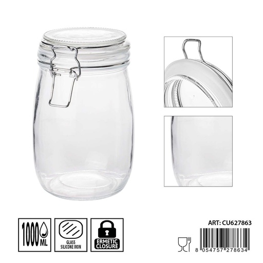 [0236168] Tarros de cristal herméticos 1000ml dimensiones 11X17.5cm - Artículos de hogar y tarros de almacenamiento