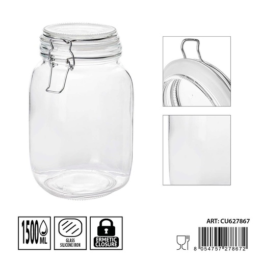 [0236172] Tarros de cristal herméticos 1500ml dimensiones 11.5X20cm - Artículos de hogar y tarros de almacenamiento