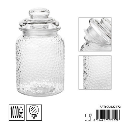 [0236177] Tarro de cristal con tapa 1L - Organizador para alimentos (11x19 cm)
