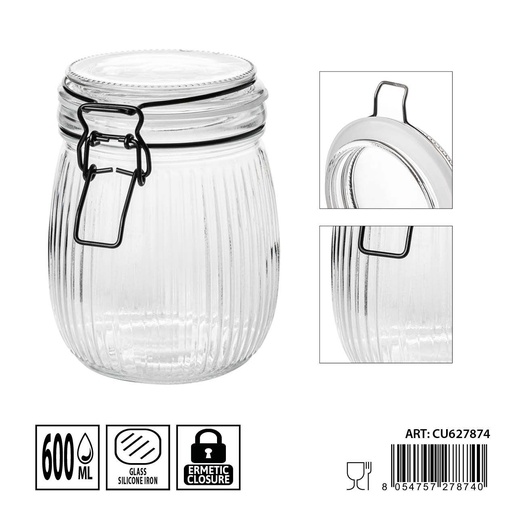 [0236179] Tarro de cristal hermético 600 ml - Almacenamiento y conservación de alimentos (10.7x10.7x11.2 cm)