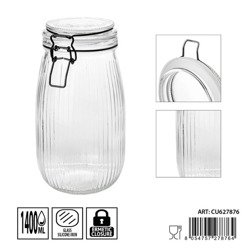 [0236181] Tarro de cristal hermético 1.4L - Almacenamiento y conservación de alimentos (12.8x12.8x17.4 cm)