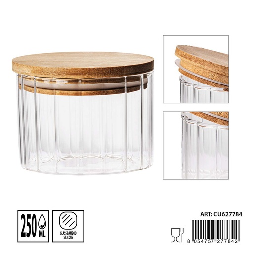 [0236273] Tarros de cristal con tapa de bambú 250 ml 9x6 cm - Almacenamiento y tarros herméticos