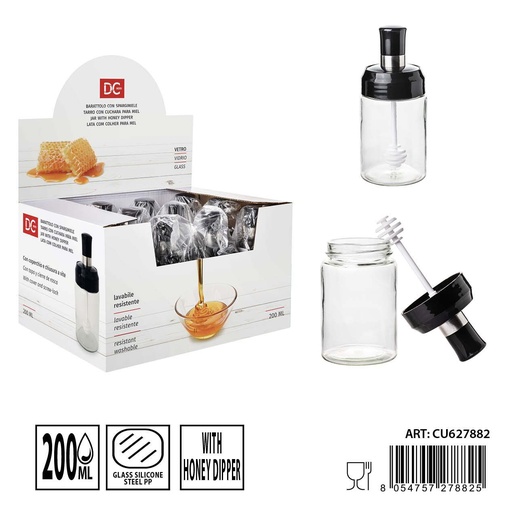[0236187] Bote de cristal con cuchara 200 ml 6.5x6.5x15.5 cm - Almacenamiento de especias y condimentos