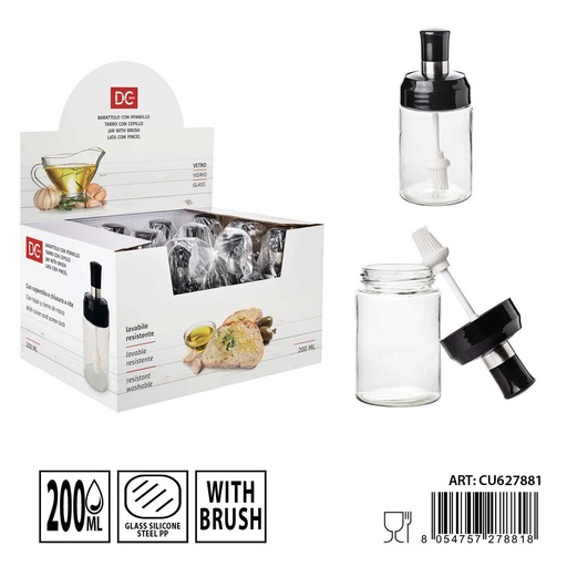 [0236186] Bote de cristal con pincel 200 ml - Dispensador y almacenamiento de líquidos (6.5x15.5 cm)
