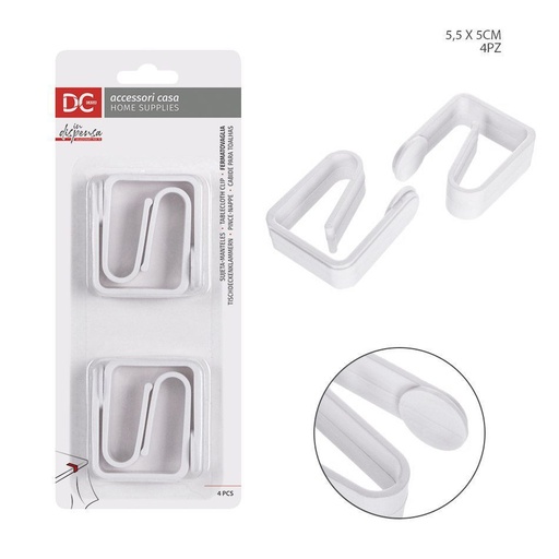 [0205055] Sujeta manteles plástico 5.5x5 cm 4 pzs - Accesorios de mesa y manteles