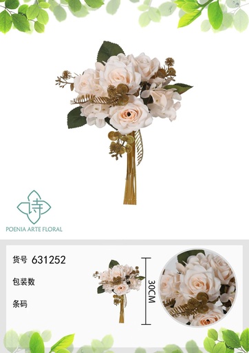 [631252BLANCO] Ramo de flores artificiales con rosas de 30 cm - Decoración floral