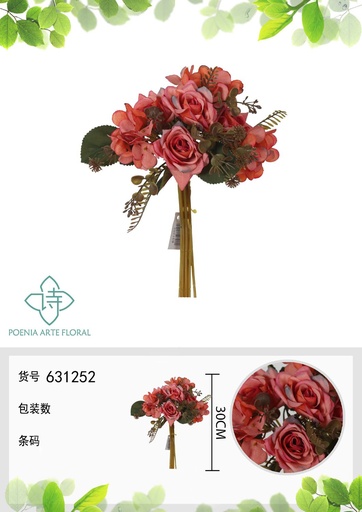 [631252ROJO] Ramo de flores artificiales con rosas de 30 cm - Decoración floral