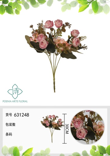 [631248ROSA] Ramo decorativo de flor de 30 cm