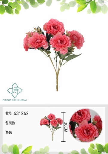 [631262FUCSIA] Ramo de flores artificiales de peonía DY de 30 cm - Decoración floral