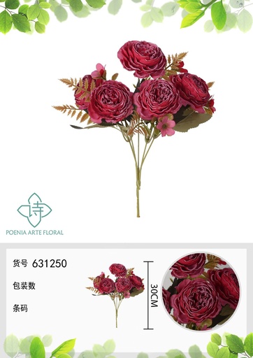 [631250MORADO] Ramo de flores artificiales con bordes quemados de peonía occidental de 30 cm - Decoración floral