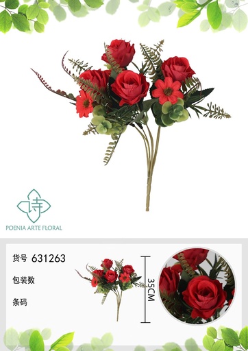 [631263ROJ0红] Ramo de flores artificiales de coral francés de 35 cm - Decoración floral