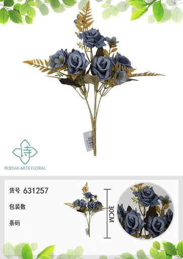 [631257AZUL] Ramo de flores artificiales de magnolia vieja de 30 cm - Decoración floral