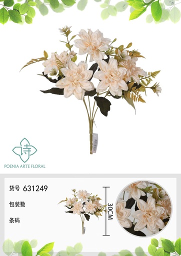 [631249BLANCO] Ramo de flores artificiales de crisantemo con bordes quemados de 30 cm - Decoración floral