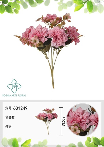 [631249ROSA] Ramo de flores artificiales de crisantemo con bordes quemados de 30 cm - Decoración floral