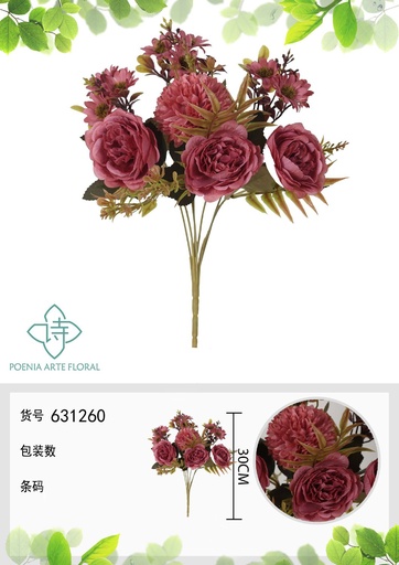 [631260ROSA OSCURO] Ramo de flores artificiales de peonía YY de 30 cm - Decoración floral