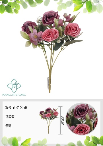 [631258MORADO] Ramo de flores artificiales de primavera de hojas de flor de 30 cm - Decoración floral