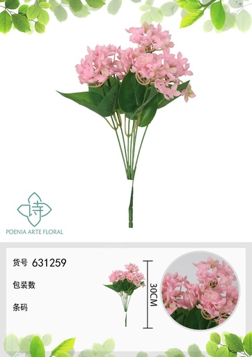 [631259ROSA] Ramo de flores artificiales de hortensia de goma blanda de 30 cm - Decoración floral