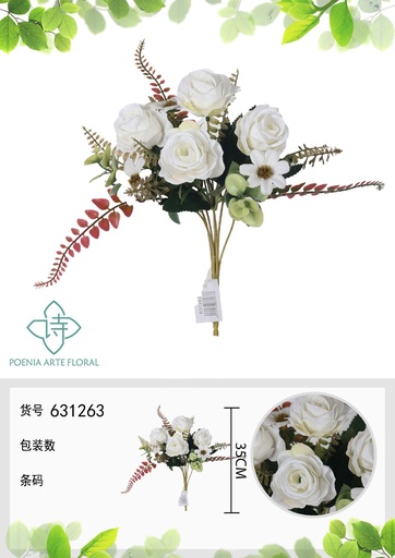 [631263BLANCO白] Ramo de flores artificiales de coral francés de 35 cm - Decoración floral