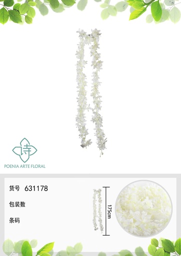 [631178BLANCO] Rama decorativa de hortensia de 175 cm - Decoración floral